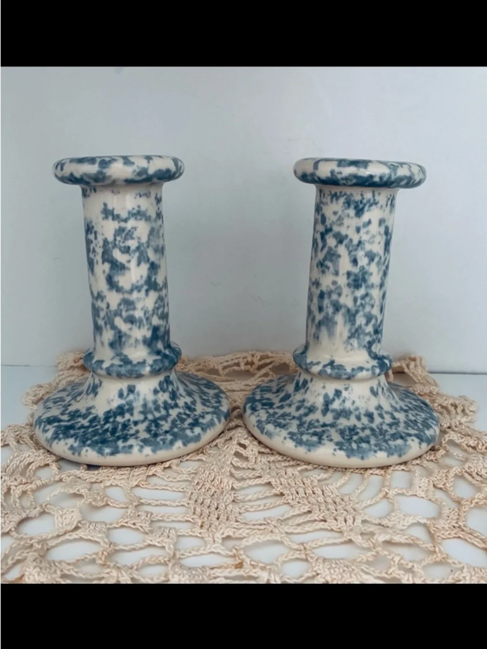 Vintage CANDLESTICKS 2 piece Set, Blue/White, Country Gear by Hartstone USA